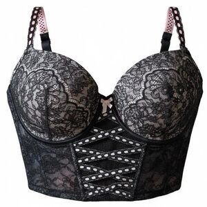 Victoria’s Secret Longline Bustier Bra Black Lace Corset M DD E80 NWT